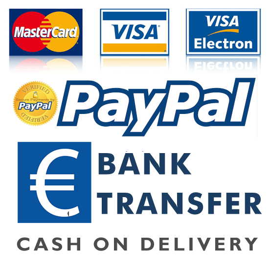 We accept payments by Credit card, PayPal, Bank transfer, COD (ITALY Only) We accept payments by Credit card, PayPal, Bank transfer, COD (ITALY Only)