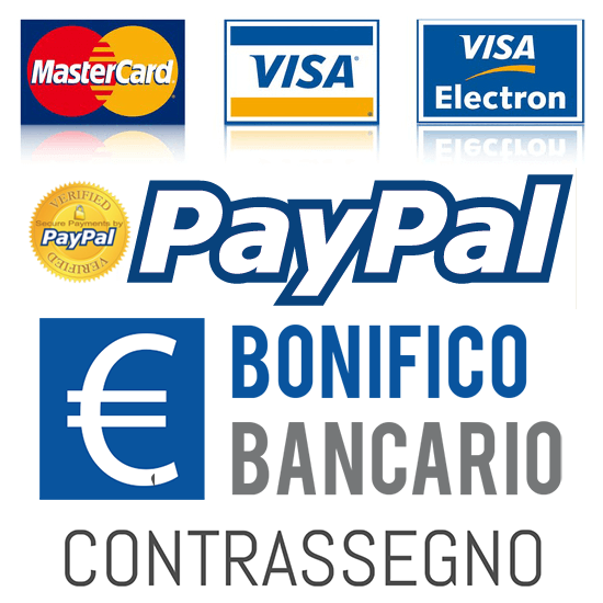 Accettiamo pagamenti con Carta di credito,
PayPal, Bonifico Bancario, Contrassegno (Solo ITALIA) Accettiamo pagamenti con Carta di credito,
PayPal, Bonifico Bancario, Contrassegno (Solo ITALIA)